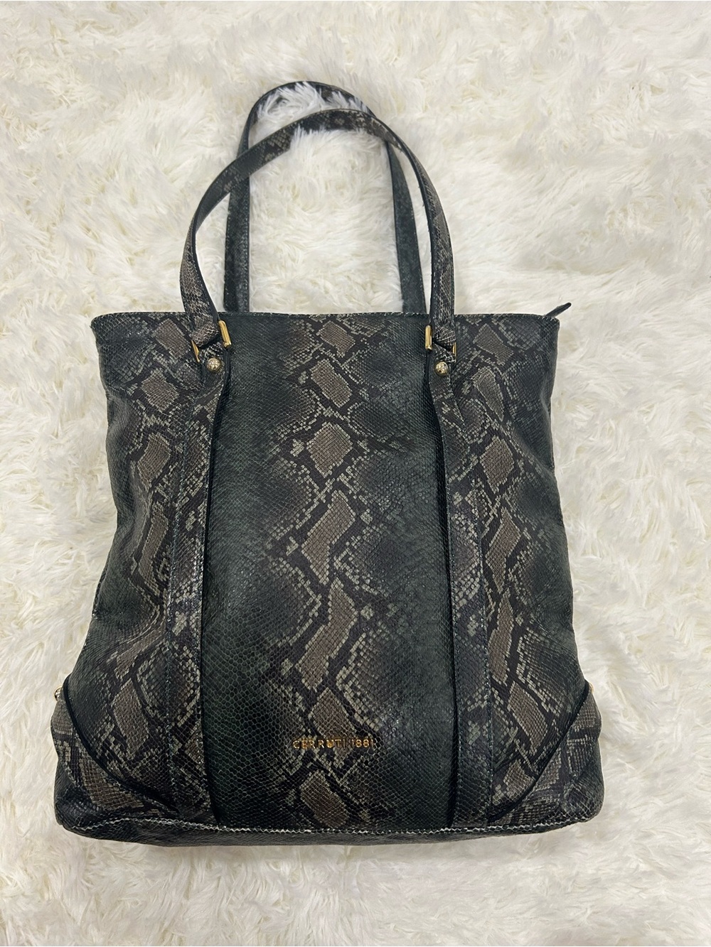 Snake-Print Tote Bag in Black and Brown - Croft & Barrow
